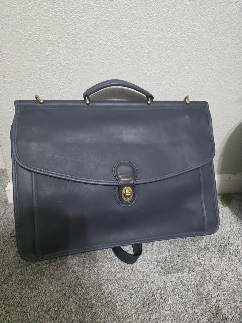 Vintage Coach Navy Blue Leather Laptop Briefcase 801-08